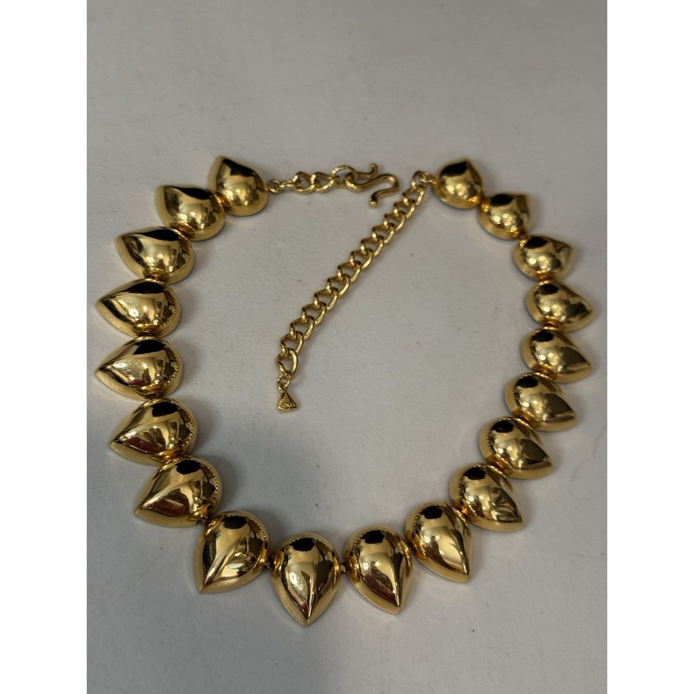 Vintage Liz Claiborne Gold Tone Chunky Puff Heart Choker Statement Necklace - Picture 5 of 13